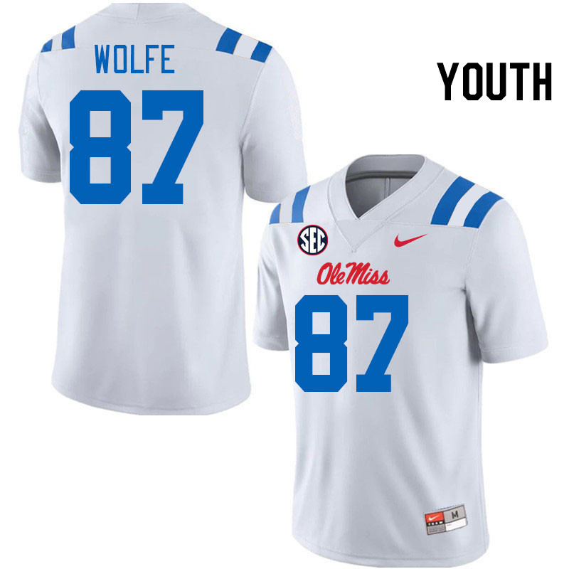 Youth #87 Hudson Wolfe Ole Miss Rebels 2024 New Uniforms College Football Jerseys Stitched-White